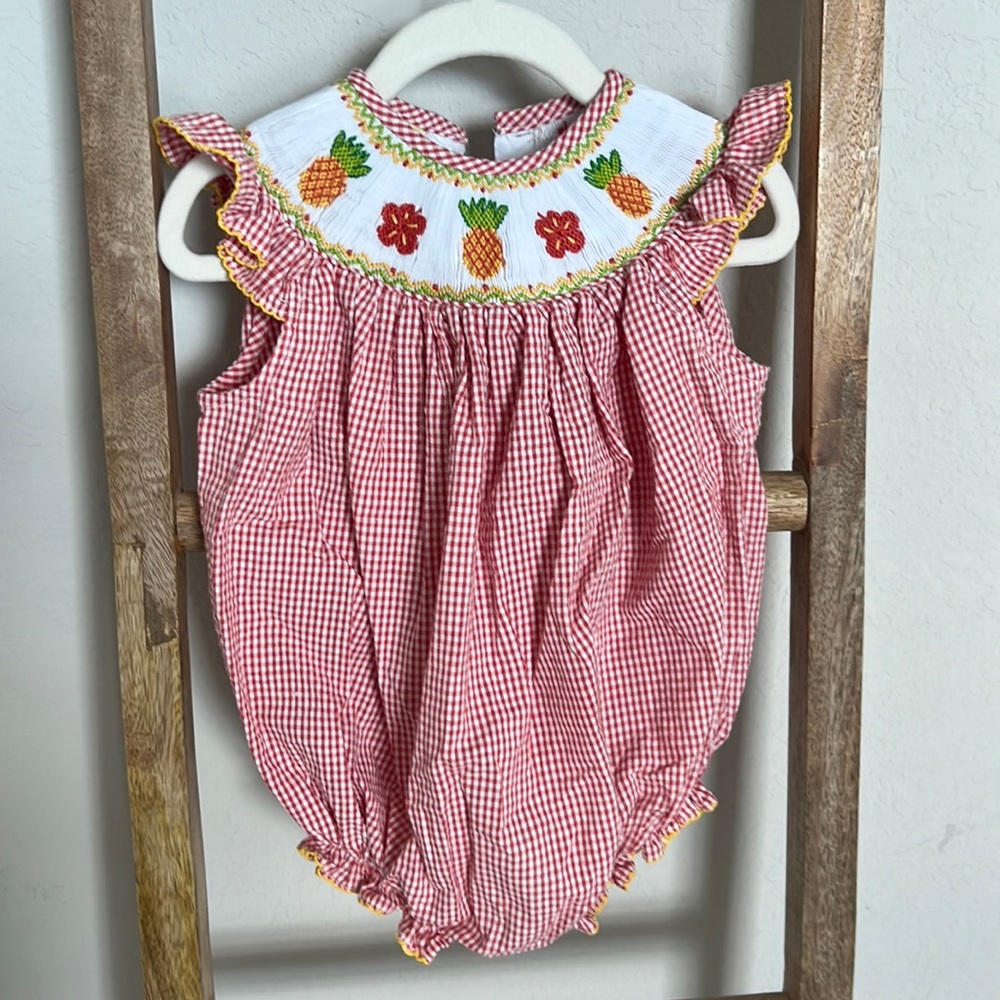 Le Za Me Vintage style Smocked romper for infant girls
